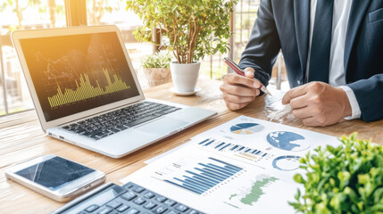 Poster - Professional Workspace with Charts and Laptop
