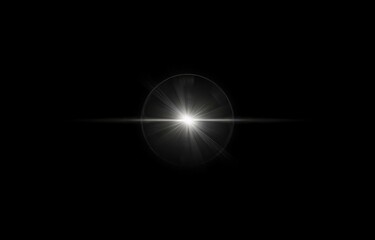 Poster - A bright white light emanates from the center of a black background, surrounded by a glowing halo and radiating rays.