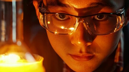 Poster - A man with glasses is looking at a bottle