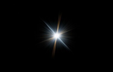 Fototapete - A white light with golden rays emanating from a central point against a black background.