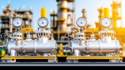 Poster - Industrial Pumps in Refinery with Pressure Gauges