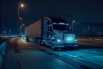 Wall Mural - truck on the road with glowing lights