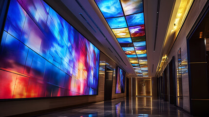 Sticker - Lobby Lights: Realistic Photo of Digital Signage Mosaic