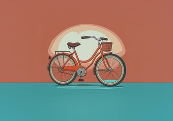 Aufkleber - Red bicycle with a basket and a brown seat against a simple background.