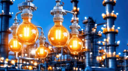 Poster - Bright Industrial Lights Against a Factory Background
