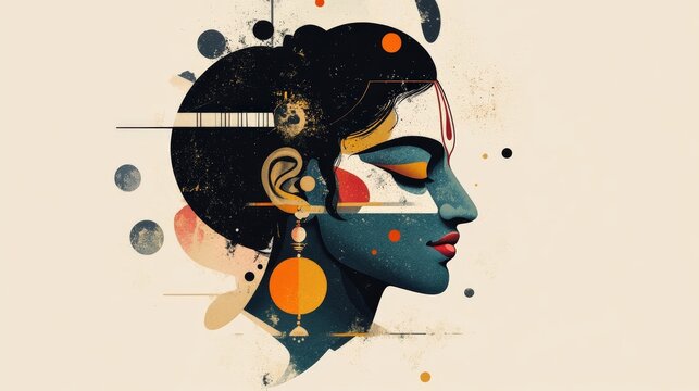 A contemporary digital artwork of Krishna in a minimalist style, using geometric shapes