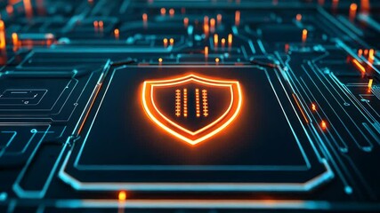 Aufkleber - A computer chip with a glowing shield on it