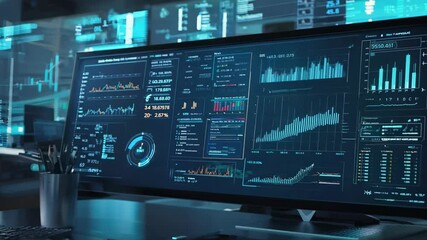 Leinwandbilder - A computer monitor displays a number of graphs and charts