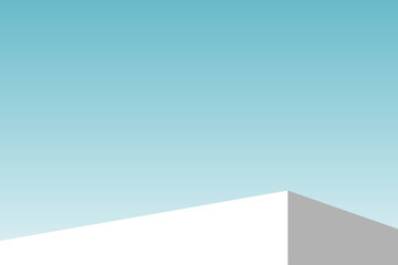 Wall Mural - the corner of the white podium with bright blue sky, blank white product studio background, stage, p