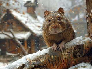 Poster - Cute Rodent Posing in Winter Wonderland