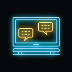 Poster - Neon laptop displaying two instant message chat bubbles glowing on a dark background