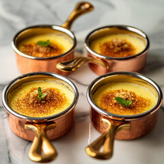 Exquisite Custard Dessert in Copper Pots