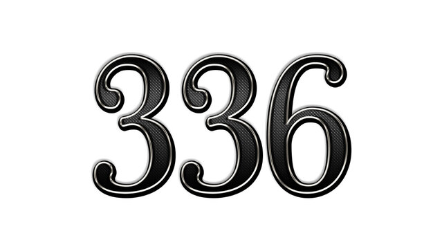 black metal 3d design of number 336 on white background.