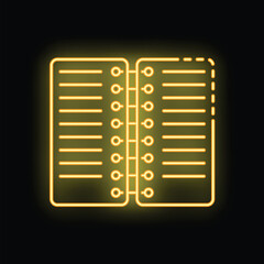 Poster - Glowing neon yellow spiral notepad icon showing taking notes concept on black background