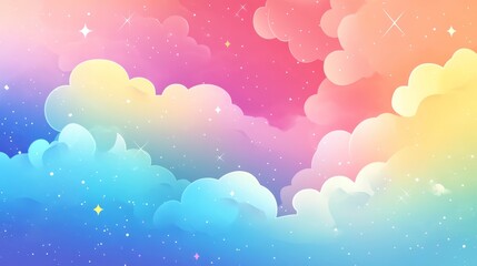Wall Mural - Pastel pink 3d rendered paper clouds and stars floating in a soft sky background, perfect for dreamy and whimsical designs, childlike