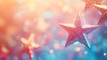 Wall Mural - Dreamy abstract star holographic background with soft blurred glowing pastel gradient, ideal for modern design projects, digital art, and ethereal aesthetic themes