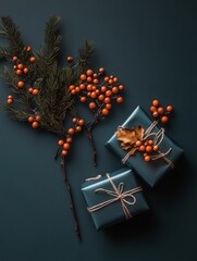 Wall Mural - christmas new year background with gift boxes. festive xmas composition with gifts