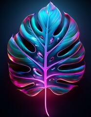 Wall Mural - Neon glow tropical leaf