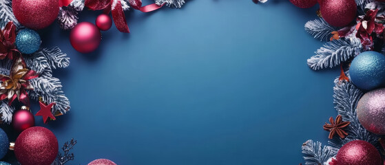 Wall Mural - horizontal banner web poster, header for website. christmas new year background with decorative orna