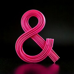 3d pink and symbol & sign black background isolated ampersand