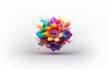 Poster - Isolated colorful flower made from paint splatter against a white background.