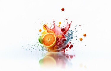 Poster - Fruit and water splash on a white background.