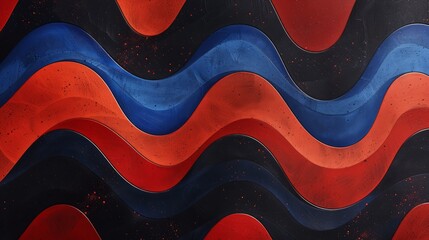 Canvas Print - The design features a repetitive motif where the red and blue sections create an undulating, flowing effect