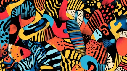 Wall Mural - energetic hand-drawn memphis style background design with a kaleidoscope of colors and fun geometric
