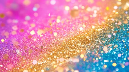 Wall Mural - iridescent holographic background with vibrant rainbow colors and shining gold glitter accents, perf
