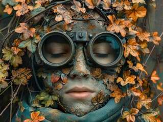 Wall Mural - Autumn Goggles: A Surreal Portrait of Nature and Humanity