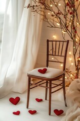 Canvas Print - Chair with Hearts Seat Next to Tree