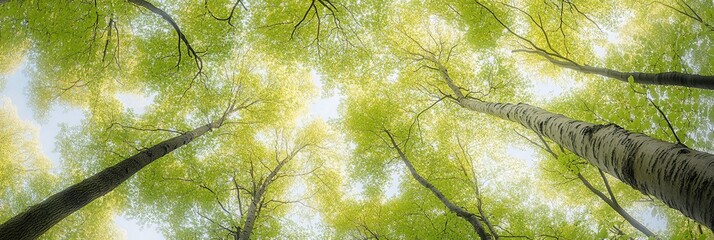 Wall Mural - Looking up at a forest canopy of green leaves on a bright sunny day.