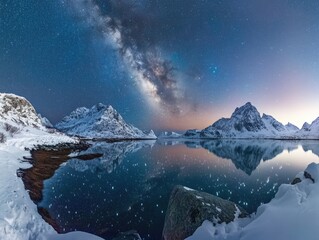 Wall Mural - milky way over mountain lake