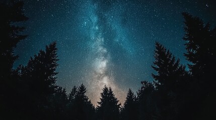 Wall Mural - stars and trees at night
