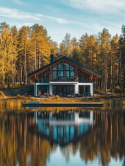 Wall Mural - lake house with forest view