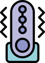 Poster - Minimalist illustration representing a wireless speaker emitting sound waves, ideal for tech related projects