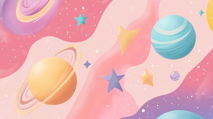 Wall Mural - vibrant pastel galaxy patterned background illustration featuring swirls of soft pink, lavender, and
