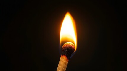 Wall Mural - single matchstick burning in the dark background