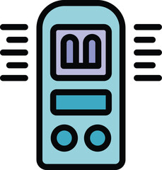 Poster - Electronic device emitting sound waves, featuring control buttons and a display screen, representing concepts of technology and communication