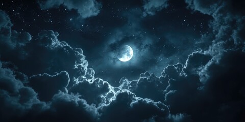Wall Mural - Full Moon Night Sky Clouds