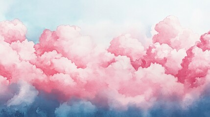 Wall Mural - pastel pink watercolor cotton cloud background with soft dreamy texture, ideal for fantasy-themed de
