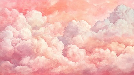 Wall Mural - pastel pink watercolor cotton cloud background with soft dreamy texture, ideal for fantasy-themed de