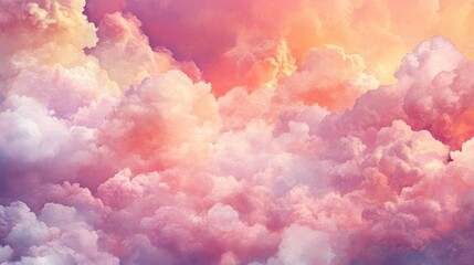 Wall Mural - pastel pink watercolor cotton cloud background with soft dreamy texture, ideal for fantasy-themed de