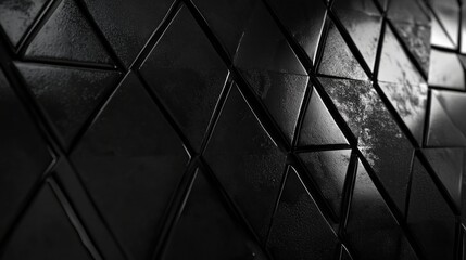 Poster - Modern polished semigloss wall background with 3d triangular tile design featuring black geometric blocks, minimalistic and stylish wallpaper texture for contemporary interior decor, architecture, and