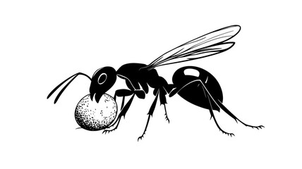 Wall Mural - Ant carrying an egg sac between its mandibles in the nest, vector illustration art