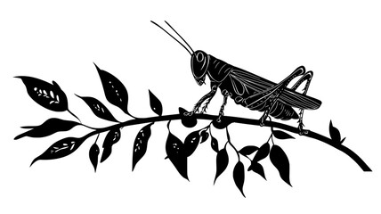 Wall Mural - A grasshopper carefully crawls along a plant stem, moving between nodes, vector illustration art