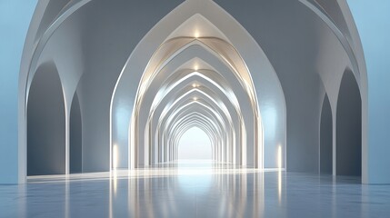 Abstract architectural background showcasing an arched interior design, rendered in 3D to highlight its elegant curves and sophisticated structure