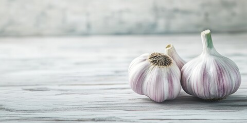 Garlic bulbs on wood table