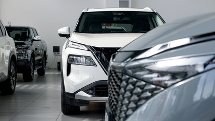 Close-up of advanced car headlight technology in a modern car interior. The sleek design illuminates the road, showcasing innovation and enhancing nighttime visibility.