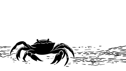 Poster - Crab walking along shore, adjusting as waves approach, vector illustration art